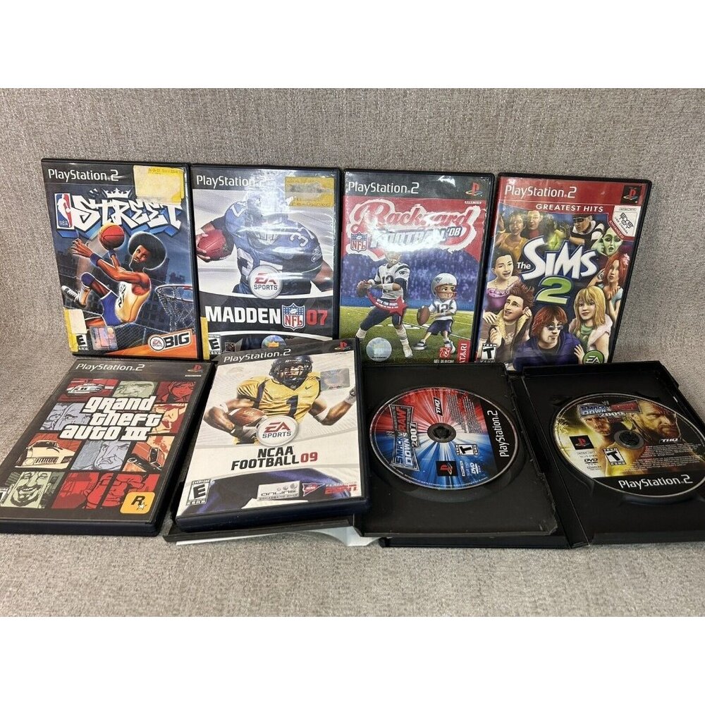 Playstation 2 (PS2) Game Lot Of 8 Untested Sims Grand Auto III Smack Down Vs Raw